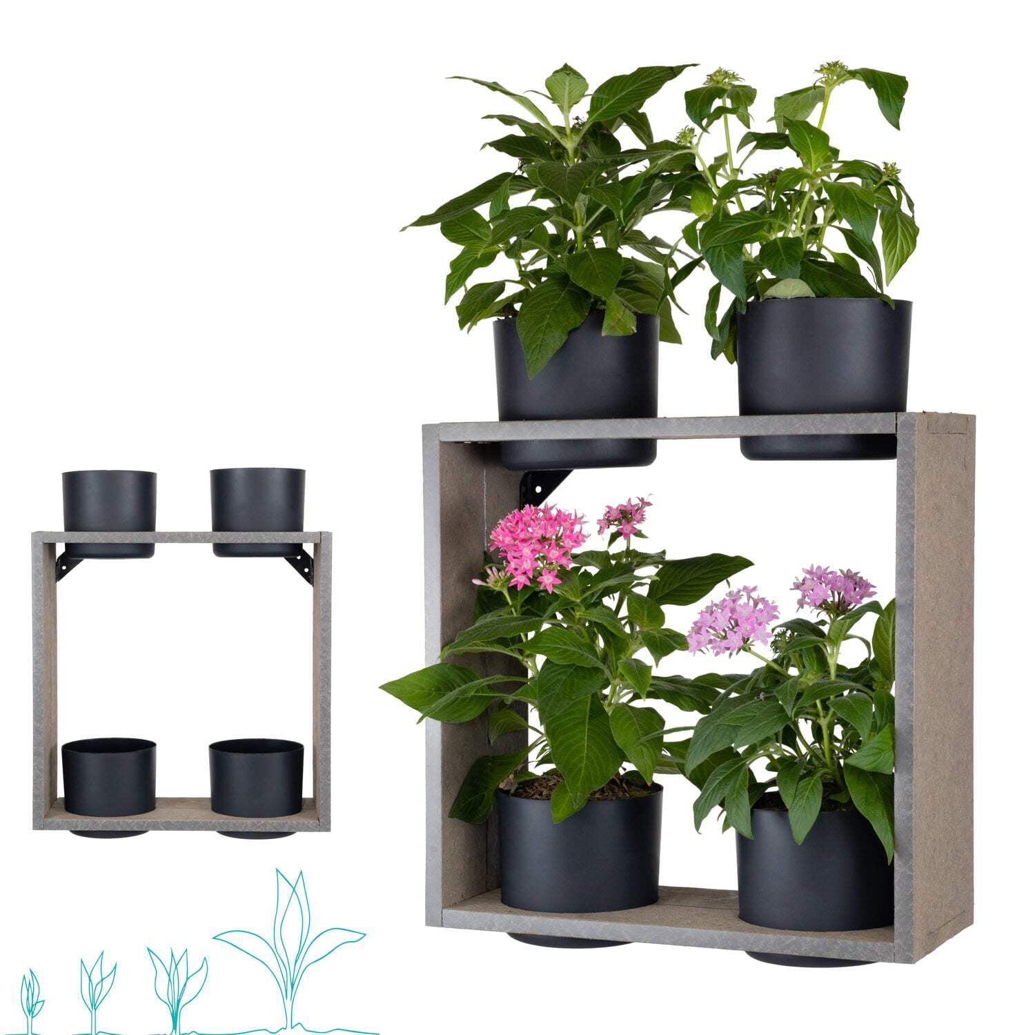 Galvanized Steel Herb Garden Wall Planter - Set Of 8 Rustic Farmhouse Plant Pots