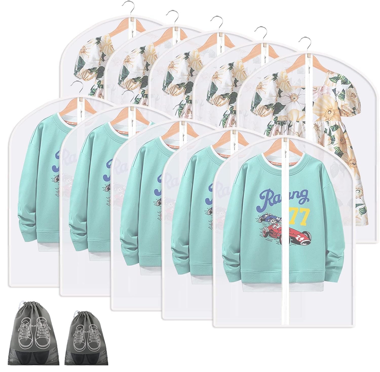 Hanging Garment Bag Lightweight Full Zipper Suit Bags (Set of 10) Clear
