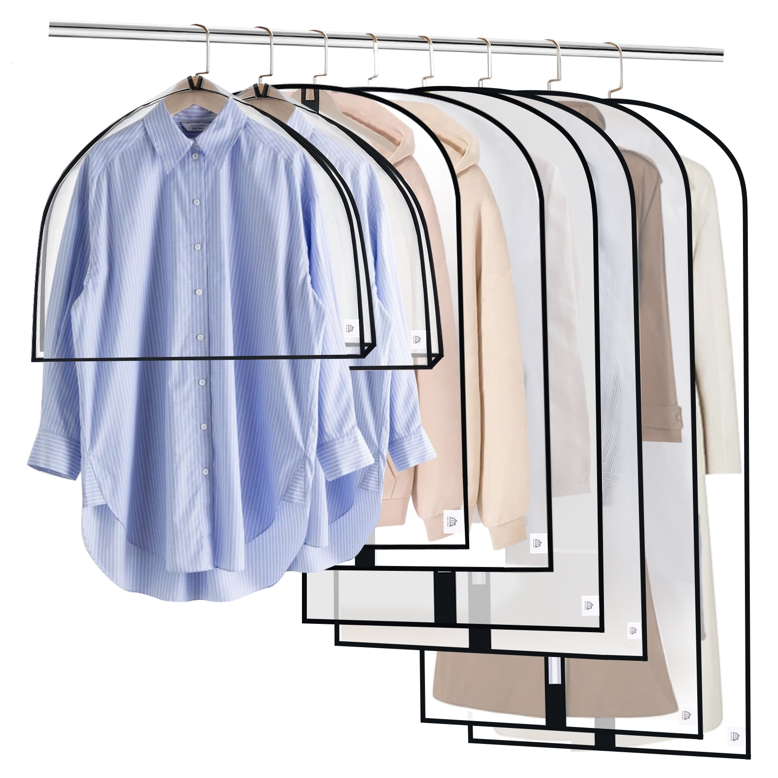 Hanging Garment Bag Pack of 8 Lightweight Full Zipper PEVA Suit Bags Washable Breathable Garment