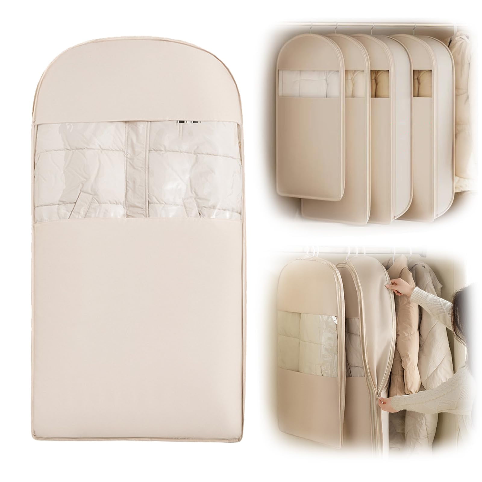 Hanging Garment Bag with Compression Zipper, Space Saving Closet Organizer for Coats Jackets Suits, Waterproof Clothes Storage Bag