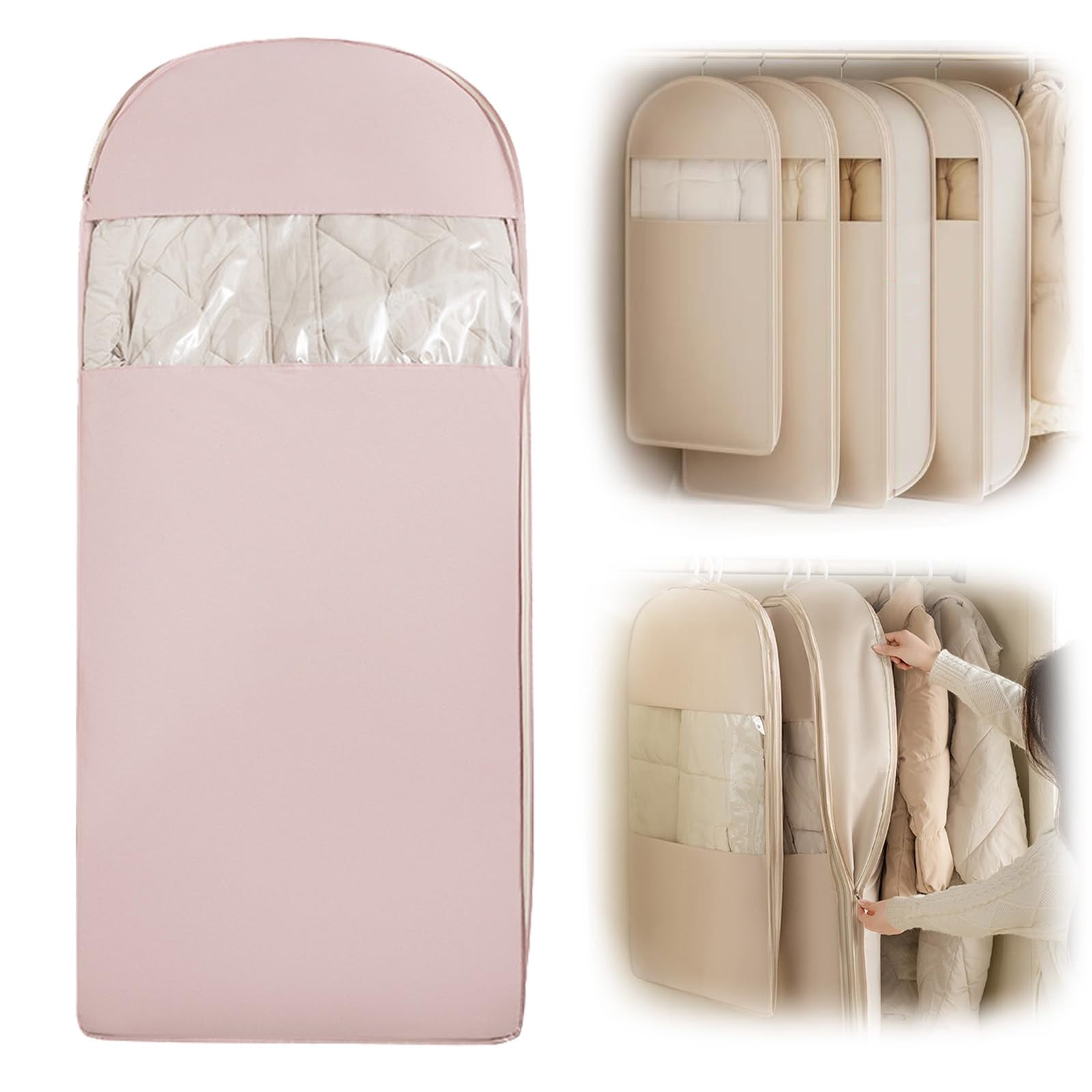 Hanging Garment Bag with Compression Zipper, Space Saving Closet Organizer for Coats Jackets Suits, Waterproof Clothes Storage Bag