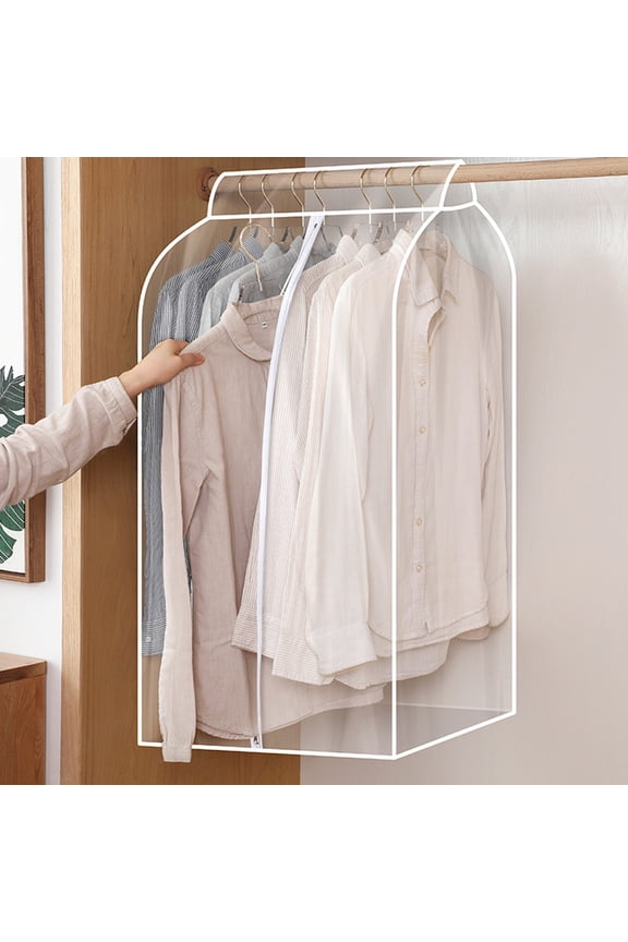 35" Long Garment Bags,1Pack All Clear Garment Cover Suit Bags for Closet Storage Hanging Clothes, Garment Bags with Side Zipper for Shirts&Coats,PEVA Hanging Clothes Bags Waterproof and Odorless