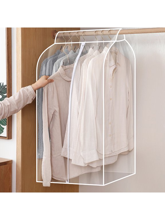 35" Long Garment Bags,1Pack All Clear Garment Cover Suit Bags for Closet Storage Hanging Clothes, Garment Bags with Side Zipper for Shirts&Coats,PEVA Hanging Clothes Bags Waterproof and Odorless