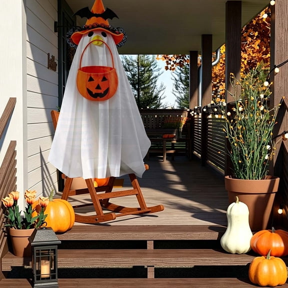 Hanging Ghost Decor, 25.59 Inch 1Pc White Sheet Ghost with Green Black Cat Bag, Halloween Floating Ornament for Front Porch Tree, bldnkj