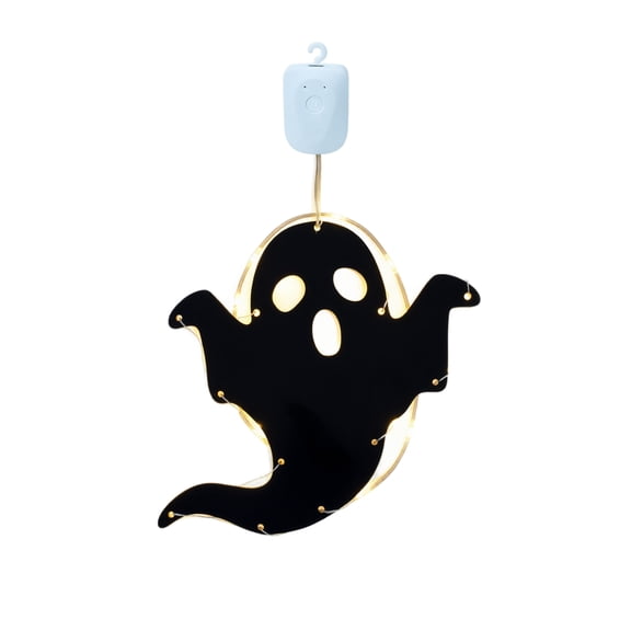 Hanging Ghost Halloween Decor, Light Up Halloween Decorations, 14 X 6 Inch Spooky Lighted Sign, Battery Powered Led Halloween Lights for Window Wall Indoor Outdoor Halloween Party