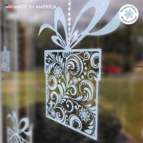 Hanging Gift and Border Window Cling Decals. Christmas Window Decoration Home decor. Holiday Stickers for Window and Glass. Made in America. Glass