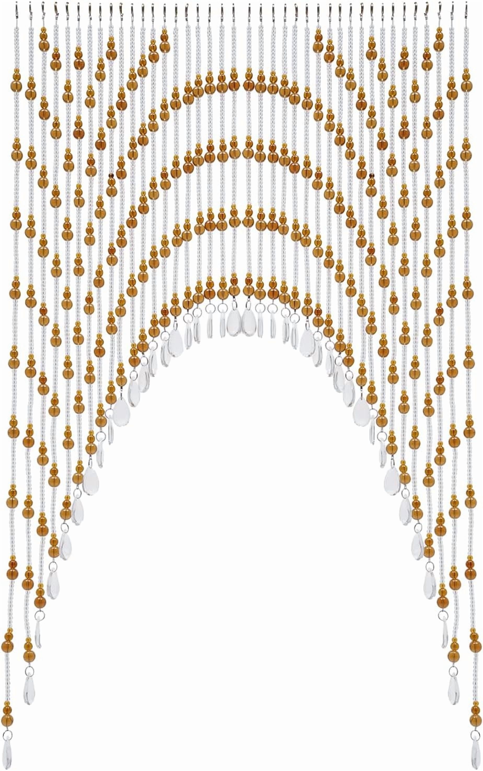 Hanging Glass Door Beads Beaded Curtain Room Bead Partition Curtain 15.7-35.4in Crystal Hanging Door Beads String Curtain Door Curtain for Doorway Window (Amber)