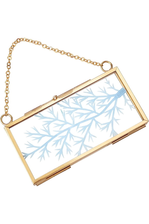 Hanging Glass Frame Brass Rectangle Wall Frames 4x2inches for DIY Artwork Photo Herbarium