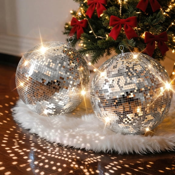 Hanging Glass Mirror Disco Ball Set - Silver Reflective Ornaments for 70s 80s Party, DJ, Wedding, Club, Stage, Bar, Home Decor