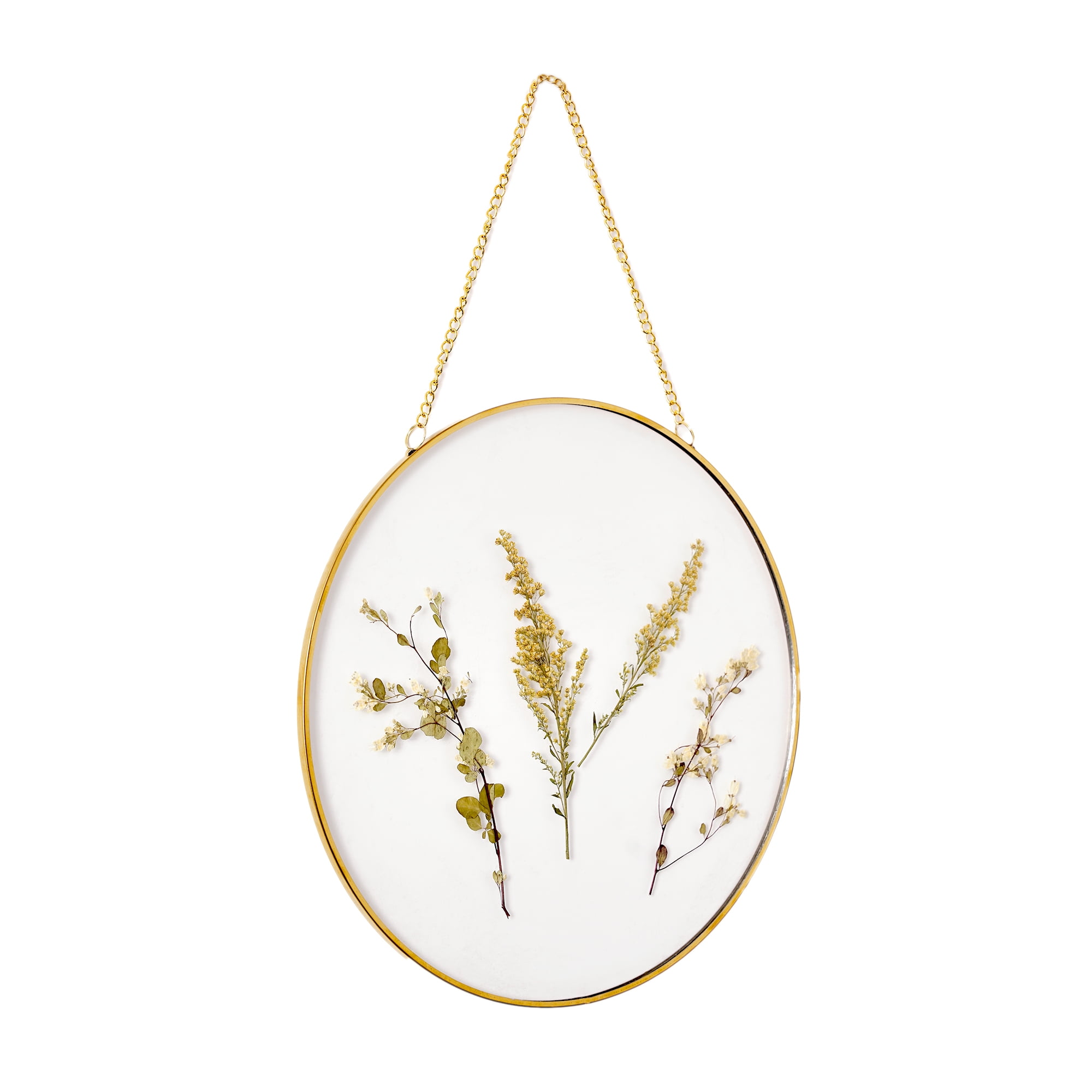 Gold Framed Glass Dried Floral Hanging Wall Decor