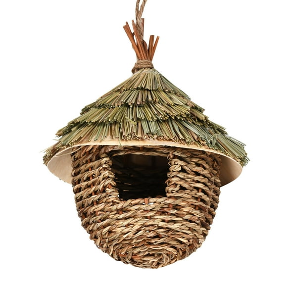 Hanging Grass Bird House Roof Design Roosting Pocket Outdoor Bird Nest Shelter Hummingbird Habitat Garden Bird Natural Grass Bird Hideaway