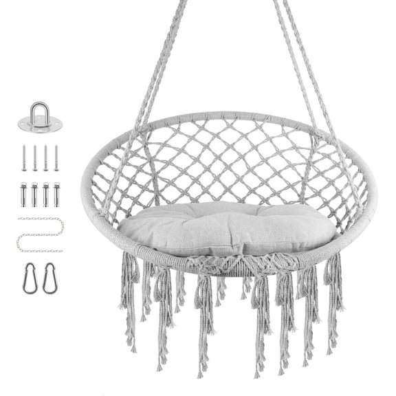 Hanging Gray Swing Chair, Max 350 Lbs Support, for Outdoor, Deck & Balcony Use