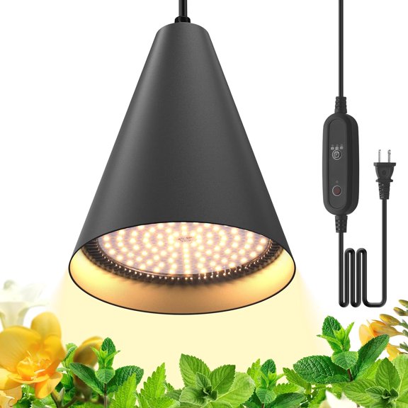 Hanging Grow Lights for Indoor Plants, 25W Full Spectrum Hanging Plant Light with Timer &16.4FT Power Cord, 3000K Black Pendant Grow Light for Indoor Plant,Tall Plant Garden, Flowers,Greenhouse