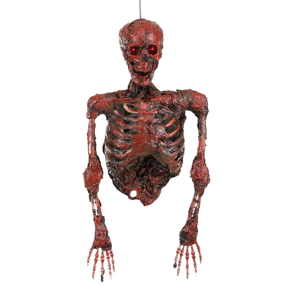 Hanging Half Skeleton with Light Up Red Eyes