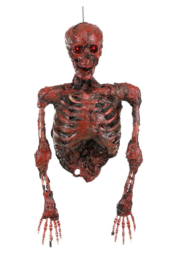 Hanging Half Skeleton with Light Up Red Eyes