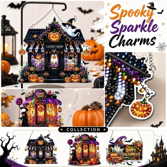 Hanging Halloween Decor, Halloween Door Decor, Pumpkin Decor, Diamond Painting Halloween Hanging Pumpkin Sign, 8X7 Inch All-Inclusive Kit That Comes with 1 Finished Style Hanging