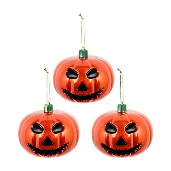 Hanging Halloween Decorations, 3 Inch Iridescent Face Jack O Lantern Pumpkin Hanging Balls, for Halloween Holiday Party Hosts, Spooky Indoor Tree & Mantel Display, 3 Pack