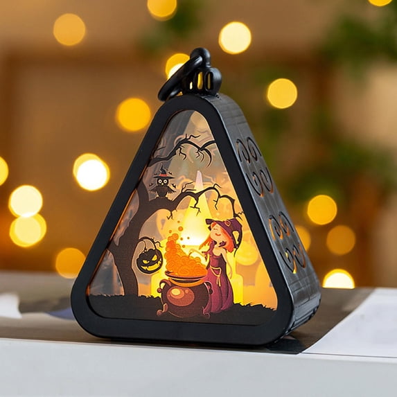 Hanging Halloween Decorations 4.5 Inch Battery Operated Lantern Spooky Halloween Decor for Indoor Home Party Porch Mantel Shelf Halloween Light 1 Pack