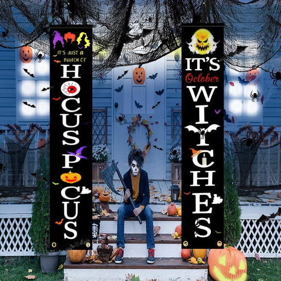 Hanging Halloween Door Decorations, 71inch Front Door Banner Decor Porch Sign Halloween Decorations Indoor Outdoor, Funny Reusable Banner for Party Office Home Yard Outside Wall Garage