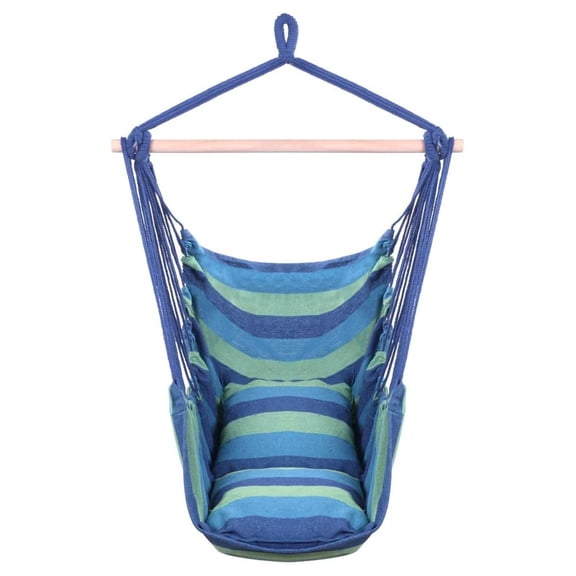 Hanging Hammcok Chair, Sky Chair with Pillows Cotton Canvas Rope Chair Blue