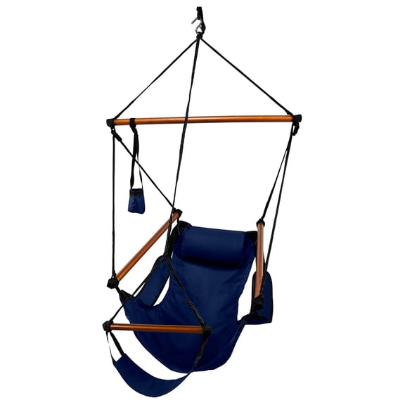 Hanging Hammock Air Chair, Wooden Dowels, Blue