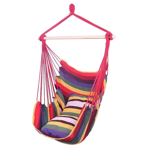 Hanging Hammock Chair ,Hanging Rope Chair with 2 Pillows,Large Brazilian Hammock Chair Comfortable and Durable Cotton Canvas for Any Indoor or Outdoor Spaces (Red)