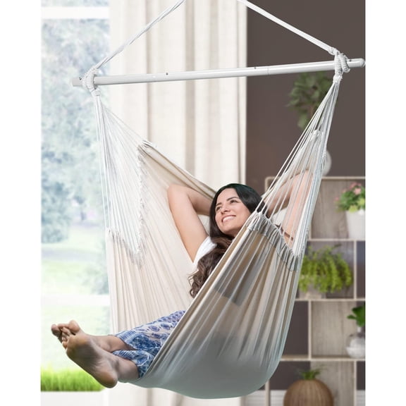 Sunyear Hammock Chair Anti-Slip Oversized Swing Chair  -  XXL Hanging Chair with  Steel Spreader Bar and Pocket for Bedroom, Patio, Outdoor/Indoor Use  (500 lbs Capacity)