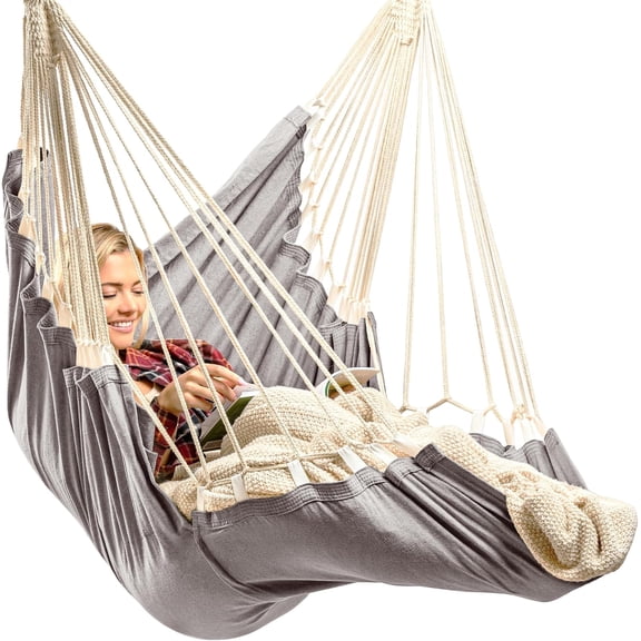 Hanging Hammock Chair Swing - Hammock Swing Chair with Foot Rest - Indoor/Outdoor Hanging Chair - Quick & Easy Setup with Durable Hardware Spacious Full Body Support Holds 440 Lbs