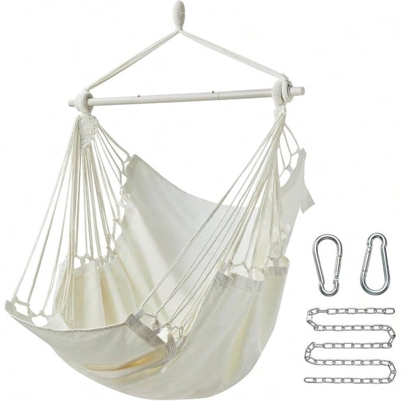 Hanging Hammock Chair Swing MAX 500 Lbs Outdoor Hanging Chair With Footrest Indoor Swing Chair With Portable Steel Spreader Bar And Hardware Kit For Bedroom Living Room Patio Porch White