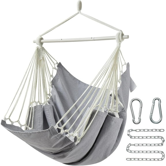 Hanging Hammock Chair Swing MAX 500 lbs Outdoor Hanging Chair with Footrest Indoor Swing Chair with Portable Steel Spreader Bar and Hardware Kit for Bedroom Living Room Patio Porch - Grey