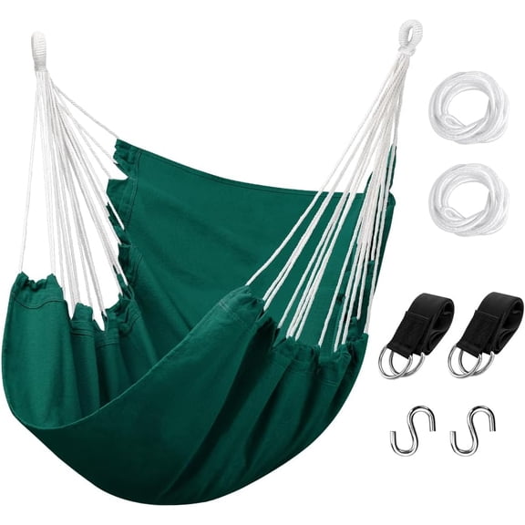 Hanging Hammock Chair Swing with Pocket, Max 300LBS Durable Rope Hanging Chair for Outdoor Indoor Bedroom Patio Yard