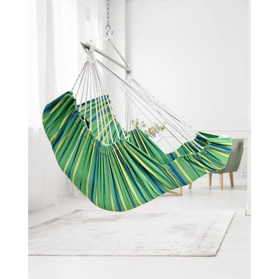 Hanging Hammock Chair with Foot Rest and Hardware, Large Swing Chair for Indoor/Outdoor Use, 500lbs Capacity, 2 Cushions, Anti-Slip Steel Spread Bar