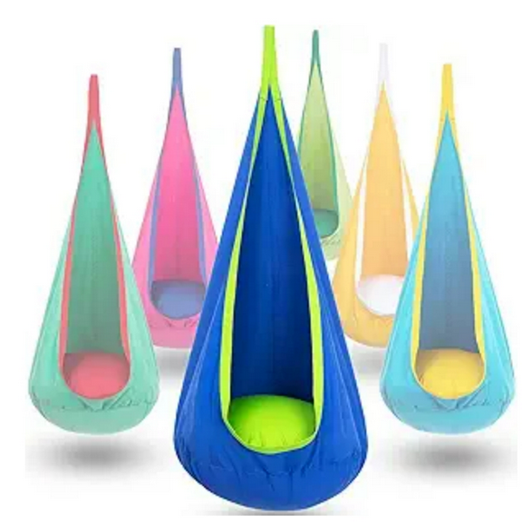 Hanging Hammock Chair with Inflatable Pillow, Sensory Swing Chair with Pocket for Outdoor and Indoor, Max 176Lbs (Blue and Green)