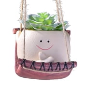 Hanging Hammock Planter Pot Swing Smile Face Planter Succulent&nbsp;Planter,Low&nbsp;Maintenance,IndoorDecorAir-Purifying,Includes&nbsp;Cement&nbsp;Pot,Office
