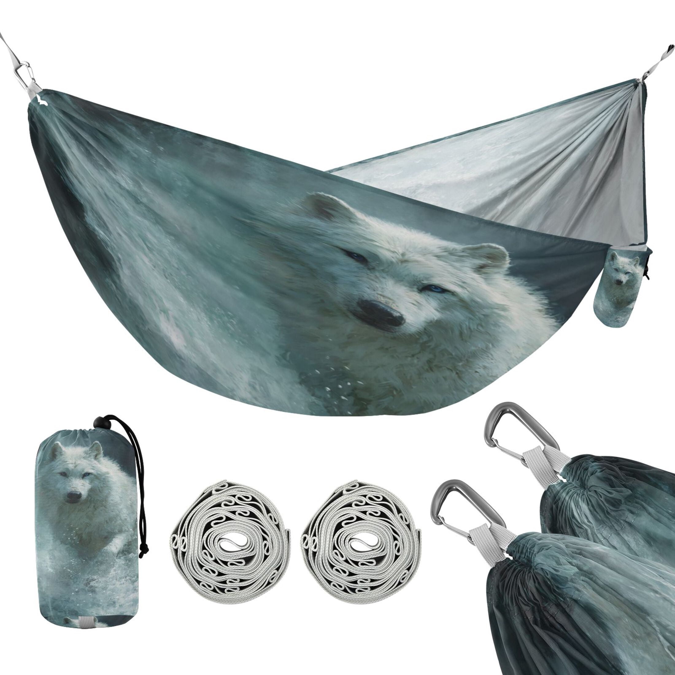 Hanging Hammock Portable Travel Camping For Outdooor Beach Camping Hiking A White Wolf
