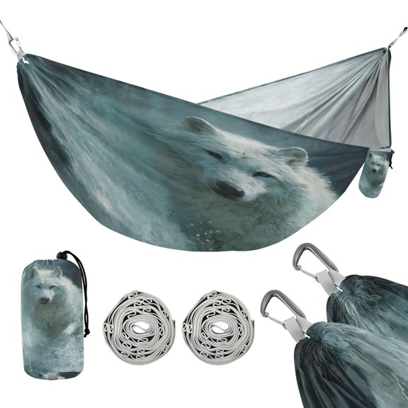 Hanging Hammock Portable Travel Camping For Outdooor Beach Camping Hiking A White Wolf