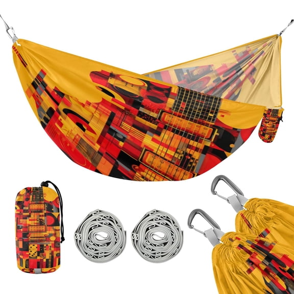 Hanging Hammock Portable Travel Camping For Outdooor Beach Camping Hiking Abstract Guitar Design