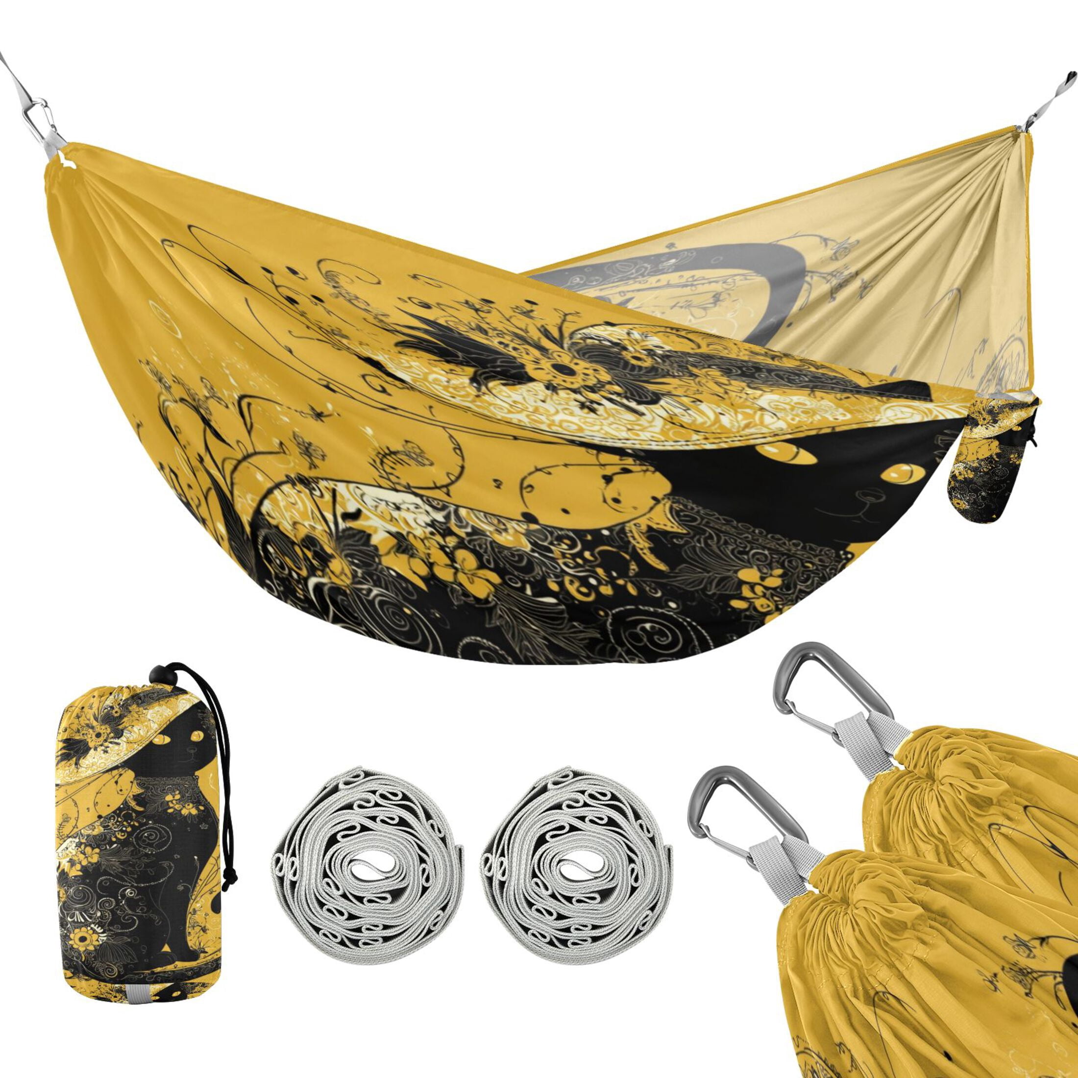 Hanging Hammock Portable Travel Camping For Outdooor Beach Camping Hiking Black Cat