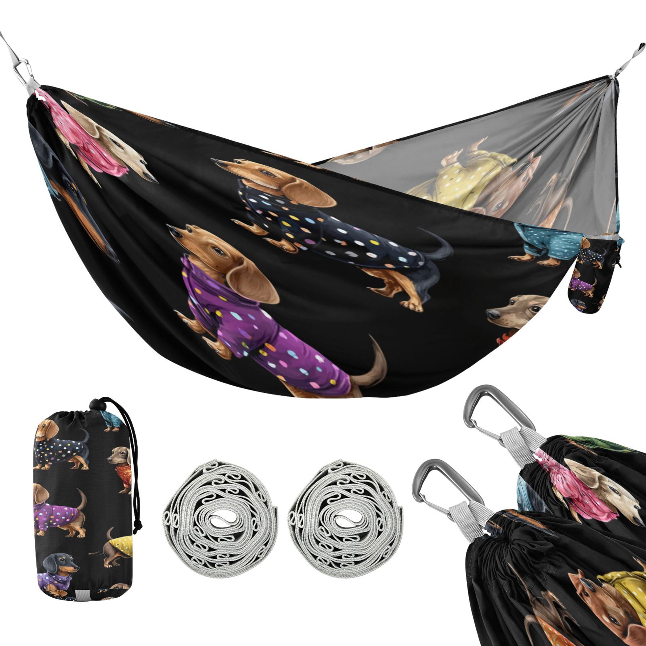 Hanging Hammock Portable Travel Camping For Outdooor Beach Camping Hiking Dogs Wearing Different Colored Coats