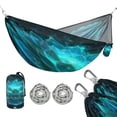 thumbnail image 1 of Hanging Hammock Portable Travel Camping For Outdooor Beach Camping Hiking Fluorescent Cyan, 1 of 8