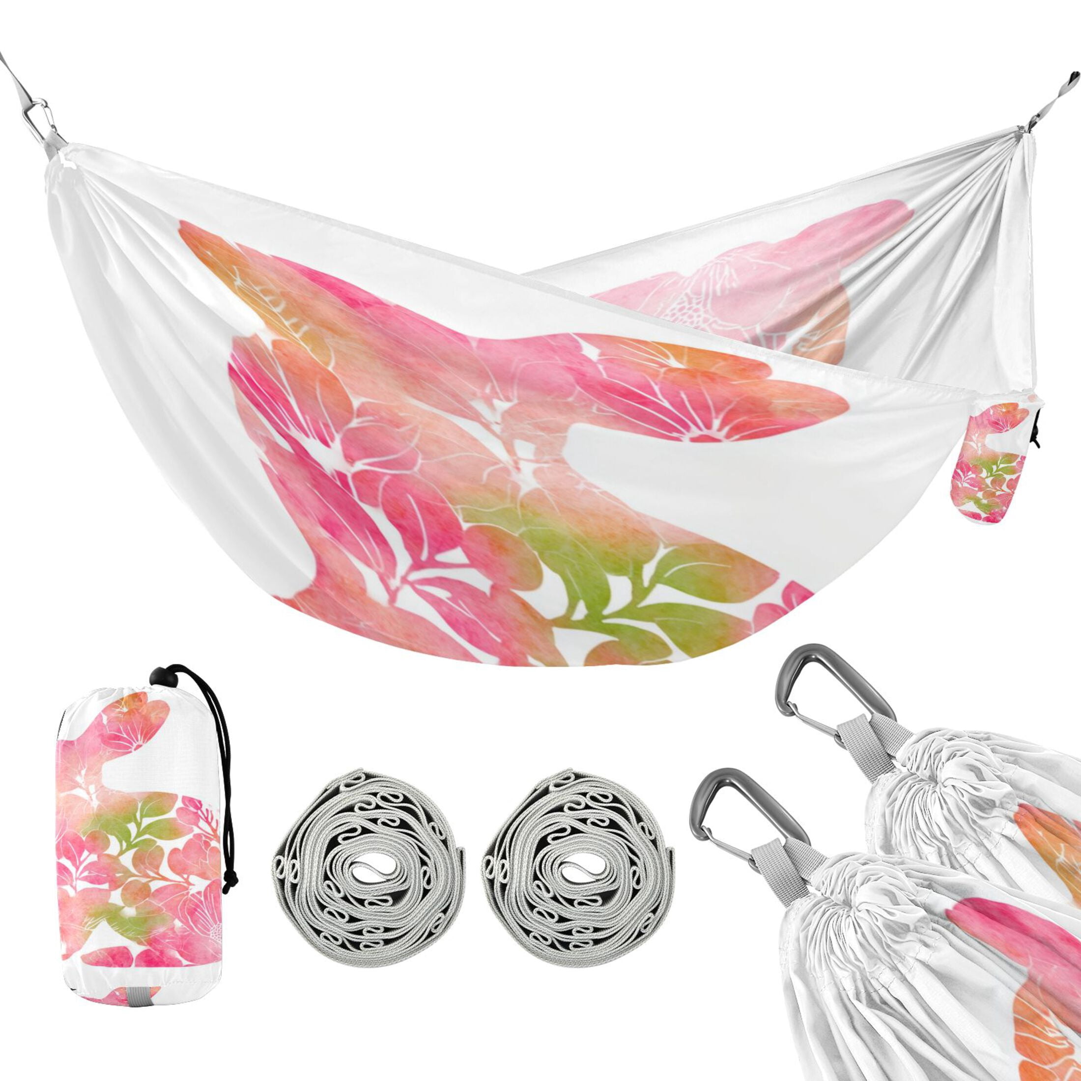 Hanging Hammock Portable Travel Camping For Outdooor Beach Camping Hiking Green Watercolor Floral Bunny