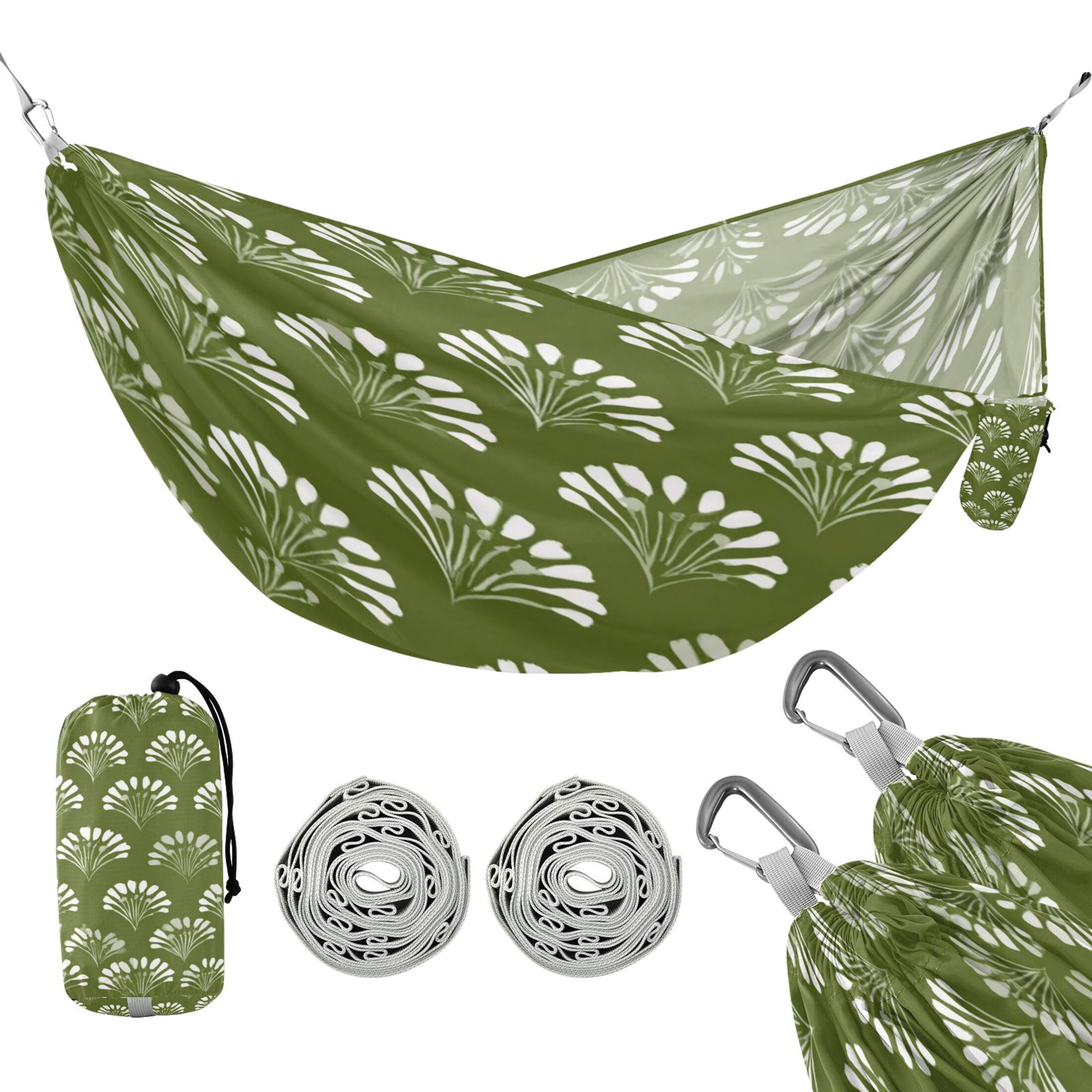 Hanging Hammock Portable Travel Camping For Outdooor Beach Camping Hiking Olive Green & White Color Palette