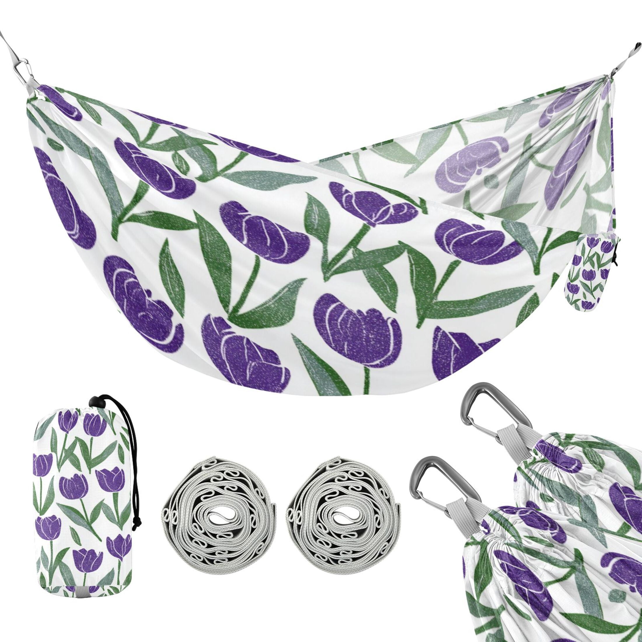 Hanging Hammock Portable Travel Camping For Outdooor Beach Camping Hiking Purple Tulips