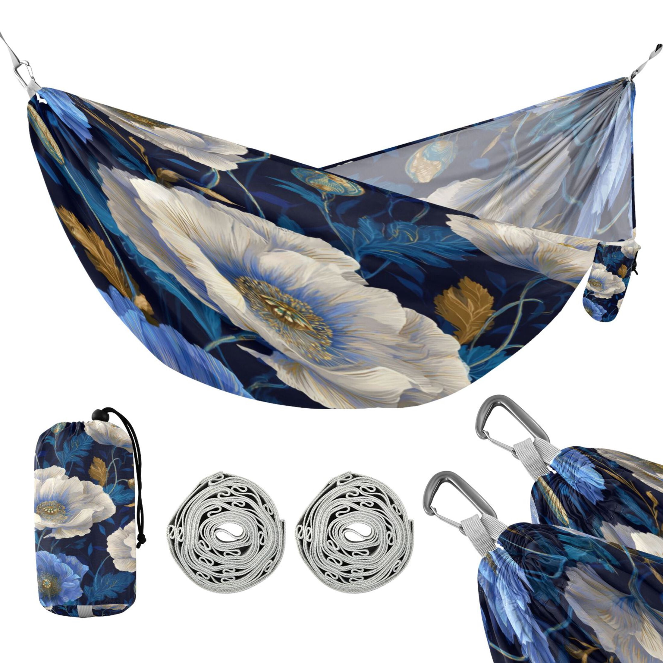 Hanging Hammock Portable Travel Camping For Outdooor Beach Camping Hiking Seamless White Poppy