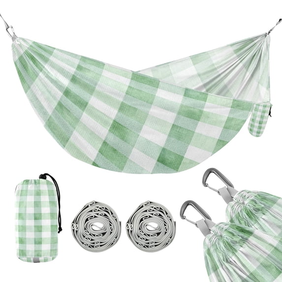 Hanging Hammock Portable Travel Camping For Outdooor Beach Camping Hiking Soft Green Gingham Pattern
