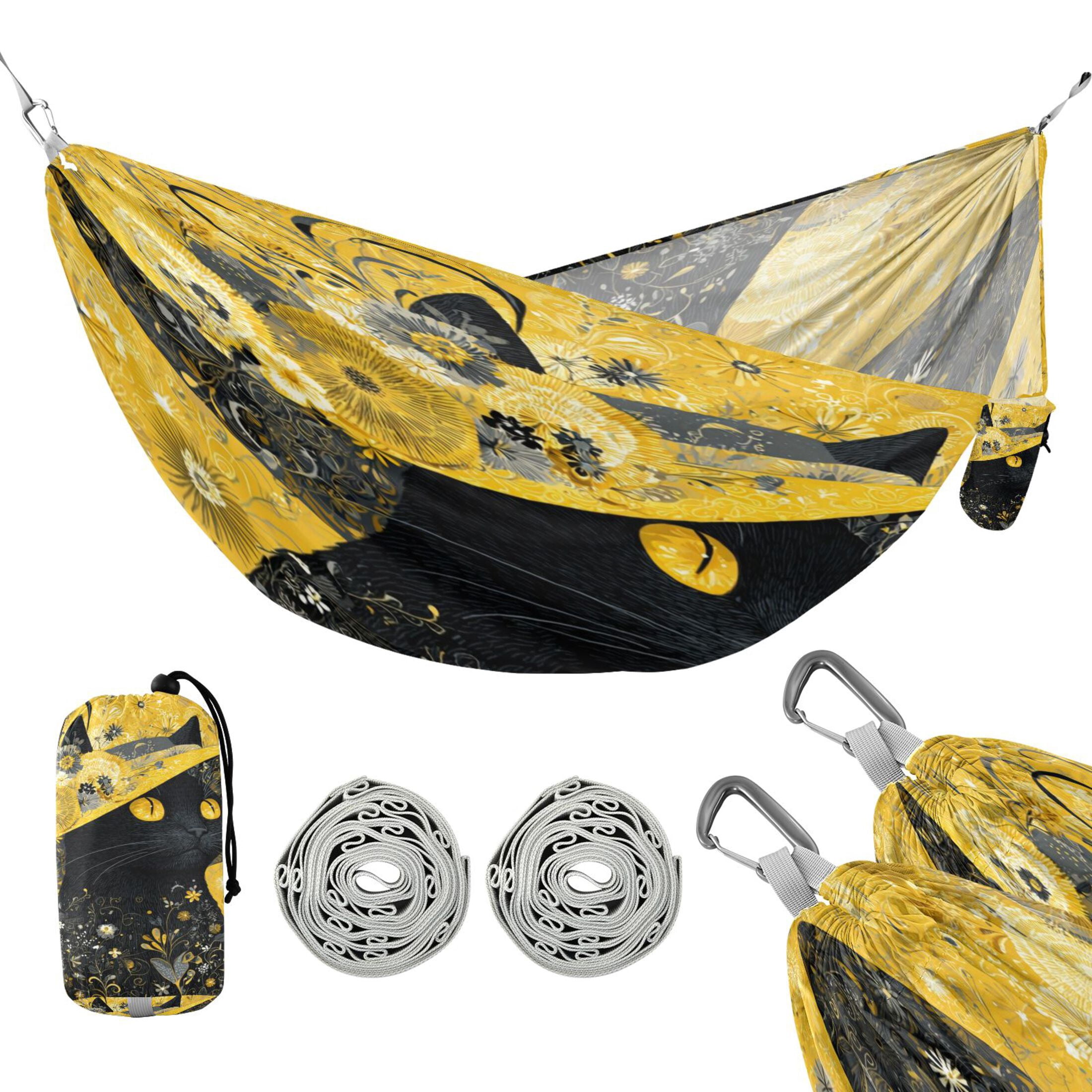 Hanging Hammock Portable Travel Camping For Outdooor Beach Camping Hiking The Black Cat Has Golden Eyes