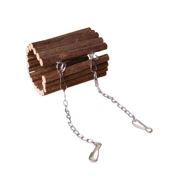 Hanging Hamster Tunnel Wooden Swing Hideout for Syrian Hamsters and Sugar Gliders, Natural Wood Chewing Branch Toy for Small Animals, Habitat Cage Decor Accessory - Brown