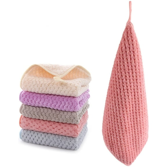 Hanging Hand Towels, Hand Dry Towels for Kitchen & Bathroom, Super Absorbent Soft Small Hanging Towel Set with Hanging Loop,  Set of 5