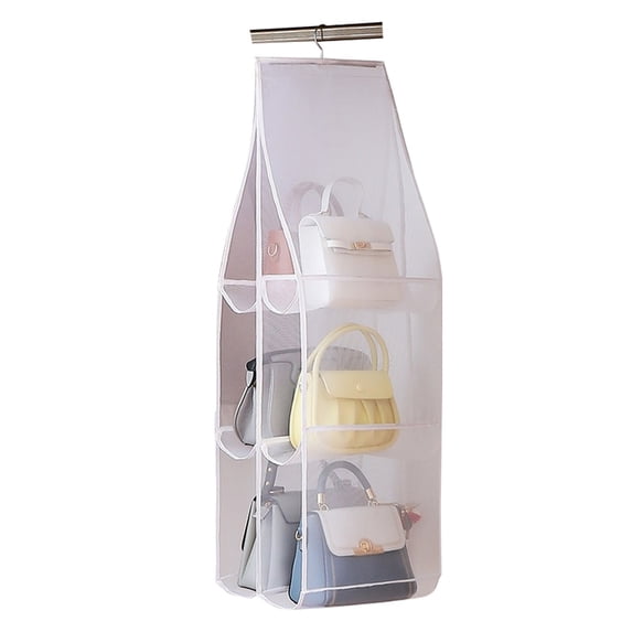 Hanging Handbag Purse Organizer,Over The Door Transparent Hanging Storage Mesh Bag with 6 Pockets