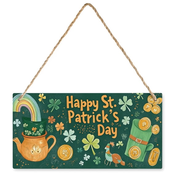 Hanging Happy St Patricks Day Wood Decor Sign, Printed Wood Wall Art Sign, Irish Home Signs Decor, Hanging Door Wood Sign, Shamrock Sign, St Patricks Day Decor, Rustic Farmhouse Decor